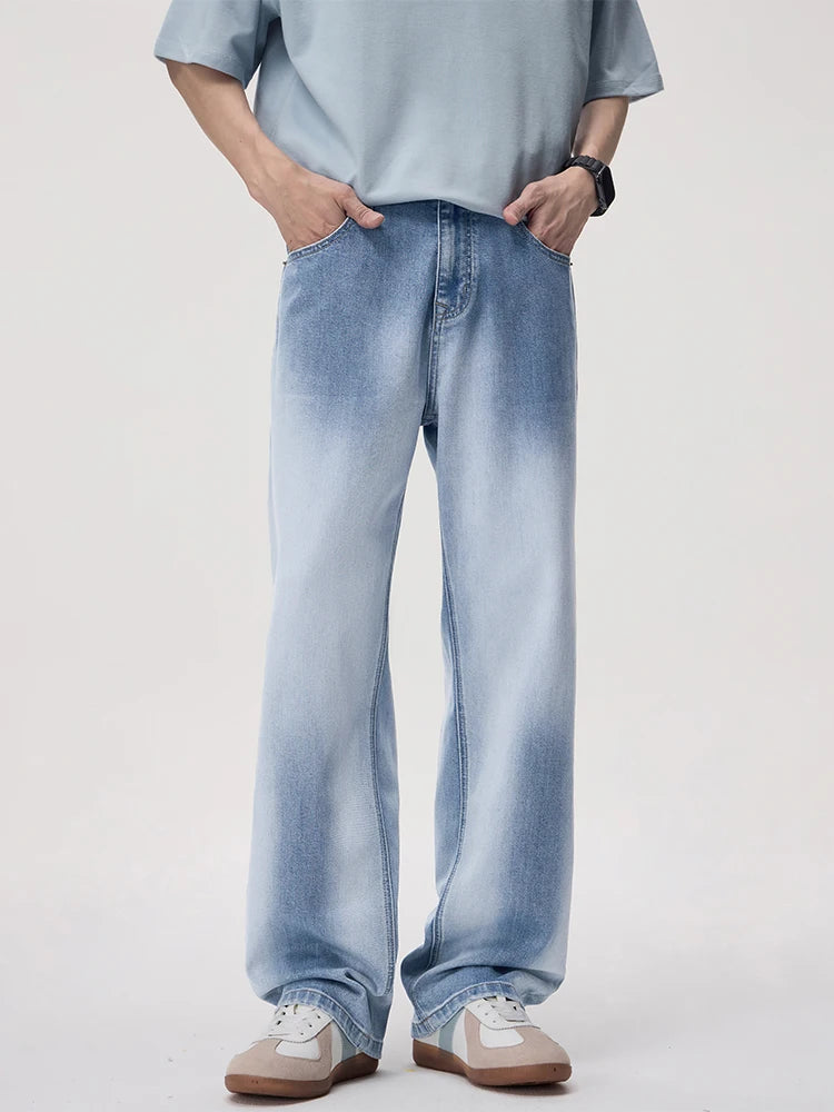 Men's Summer High Street Gradient Light Blue Jeans | Comfortable Fit