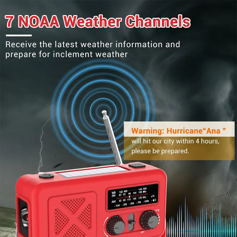 Emergency Weather Radio with Solar & Manual Crank Charging