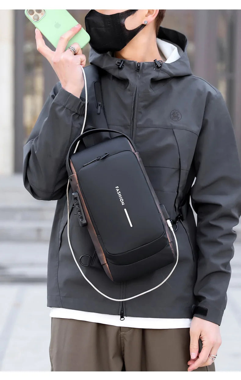Men's Anti-Theft Chest Bag with USB Port | Waterproof Crossbody Sling