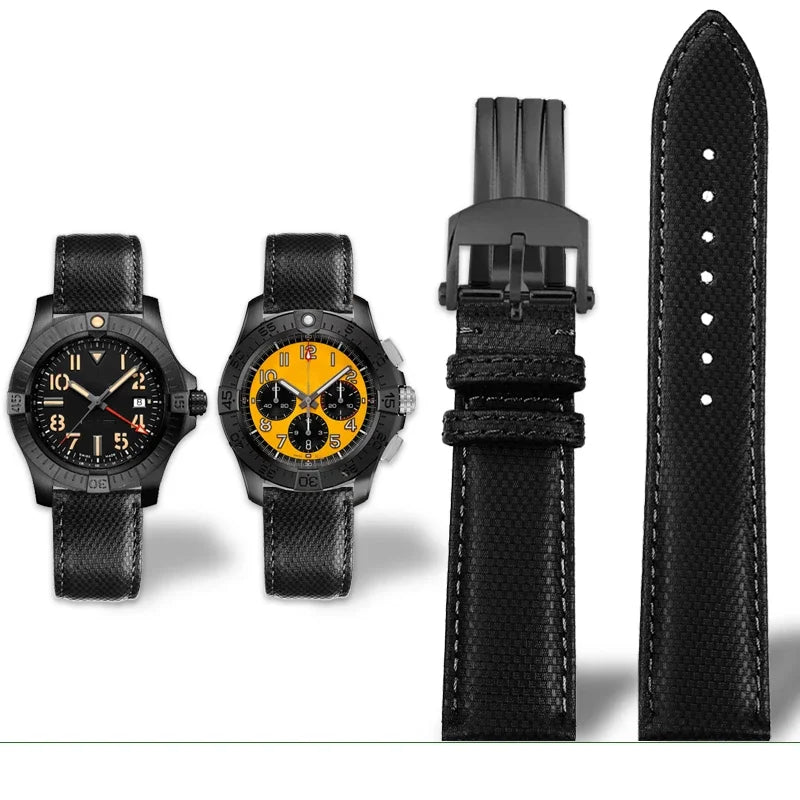 Versatile Yellow Nylon Leather Watch Strap | 22mm Men's Band