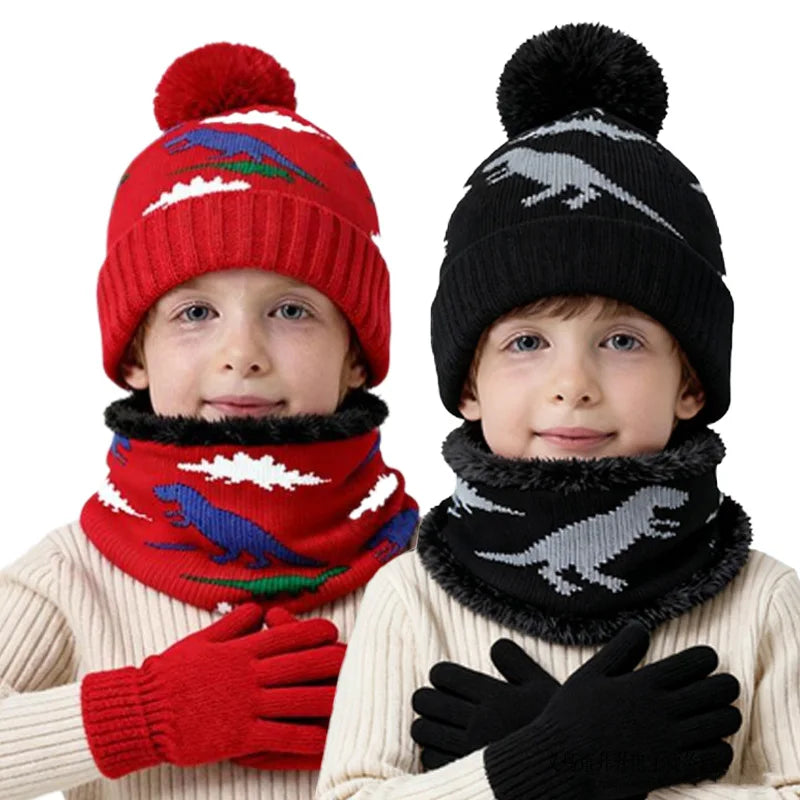 Kids Dinosaur Hat, Glove & Scarf Set | Warm Winter Accessories