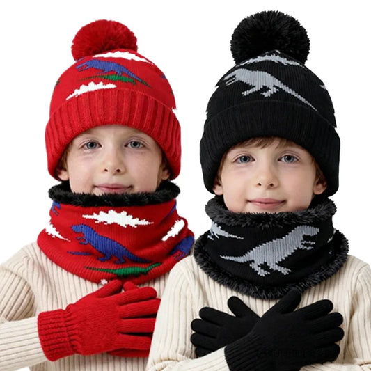 Conjunto de gorro, guantes y bufanda de dinosaurio para niños | Accesorios de invierno cálidos