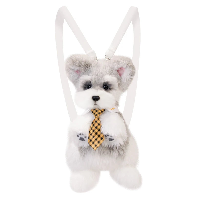 Trendy Cartoon Schnauzer Plush Backpack | Stylish Women's Bag