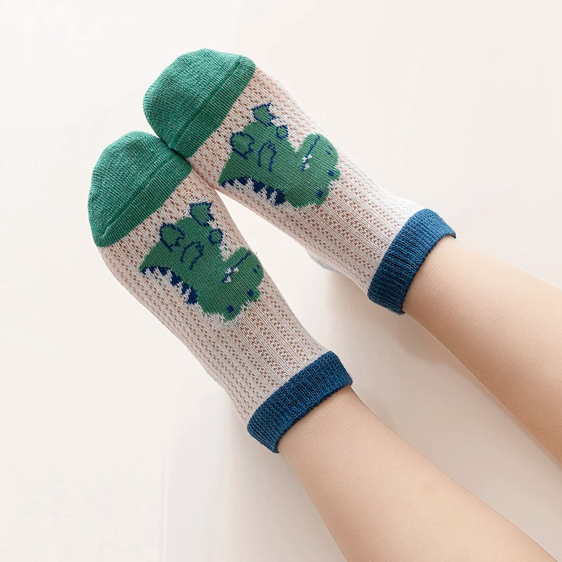 Kids Summer Low Cut Dinosaur Socks | Breathable Cotton & Anti-Odor