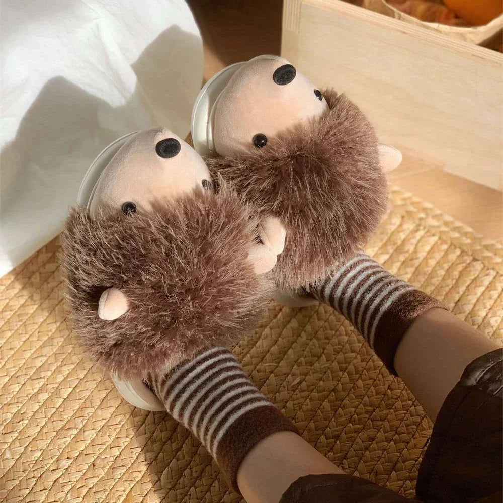 Cute Hedgehog Plush Winter Slippers | Cozy Cotton Home Shoes