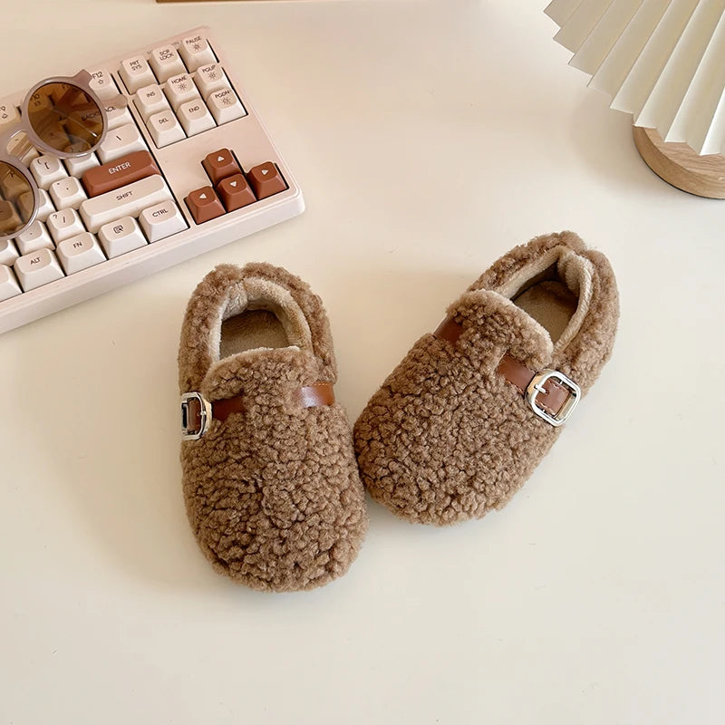 Kids' Warm Plush Flat Winter Shoes | Non-Slip Fashion Footwear