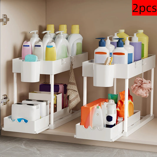 2-Tier Sliding Cabinet Organizer | Kitchen & Bathroom Storage