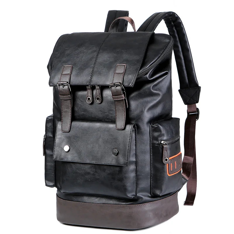 Men's Fashion PU Leather Large Capacity Waterproof Backpack