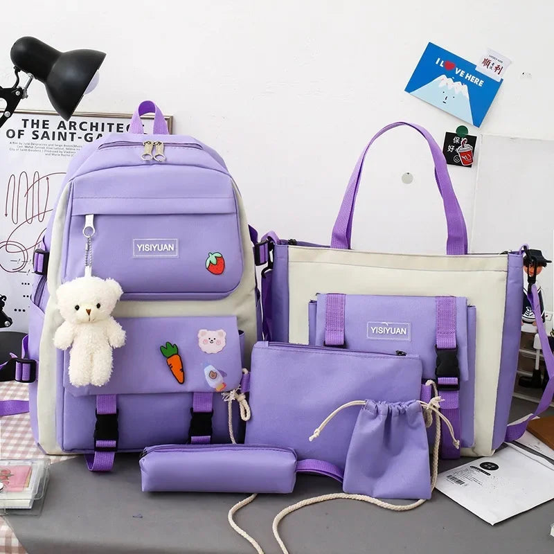 Large Capacity Kids Backpack | Versatile Nylon School Bag Set