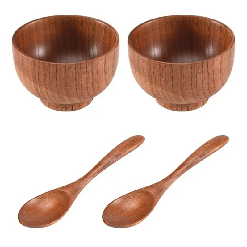 Juego de cuencos de madera natural para sopa y ensalada | Vajilla ecológica