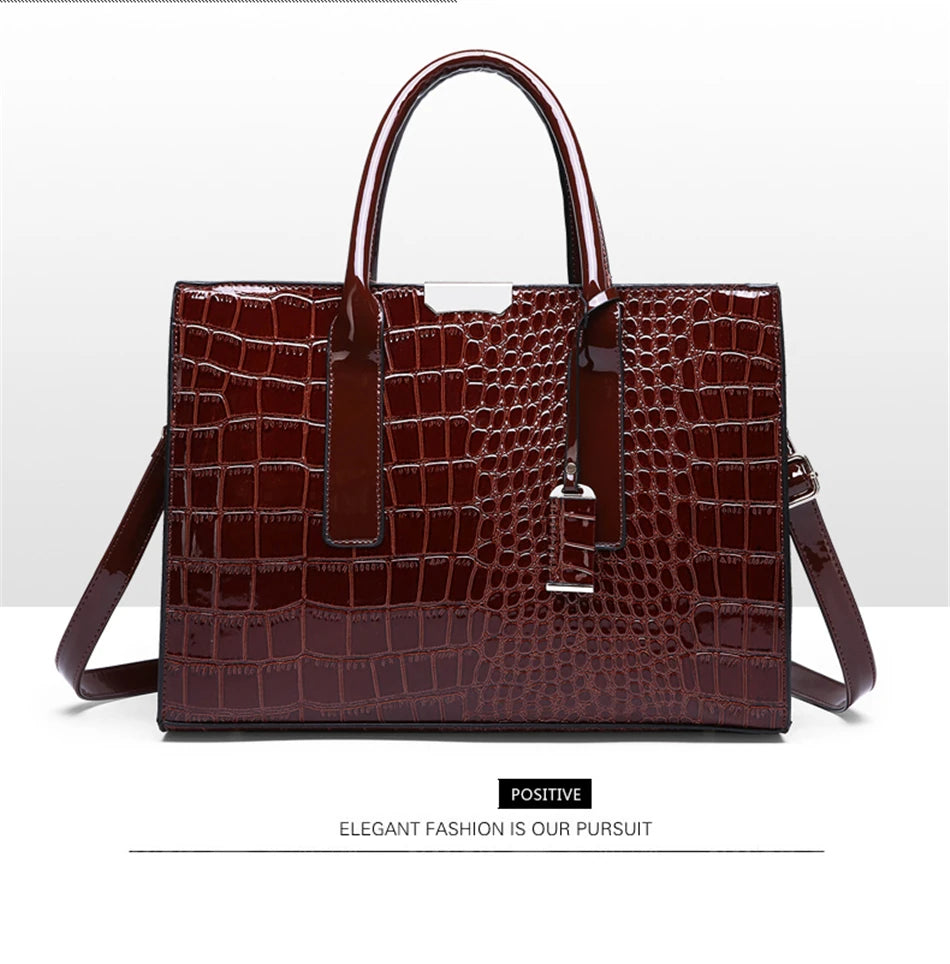 Bolso elegante de charol con cocodrilo | Bolso de lujo para mujer