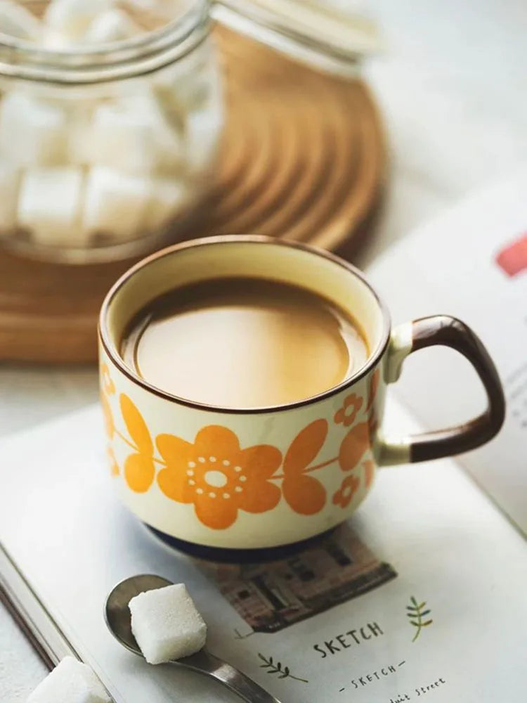Retro Ceramic Flower Coffee Mug Set | Perfect for Tea & Oats