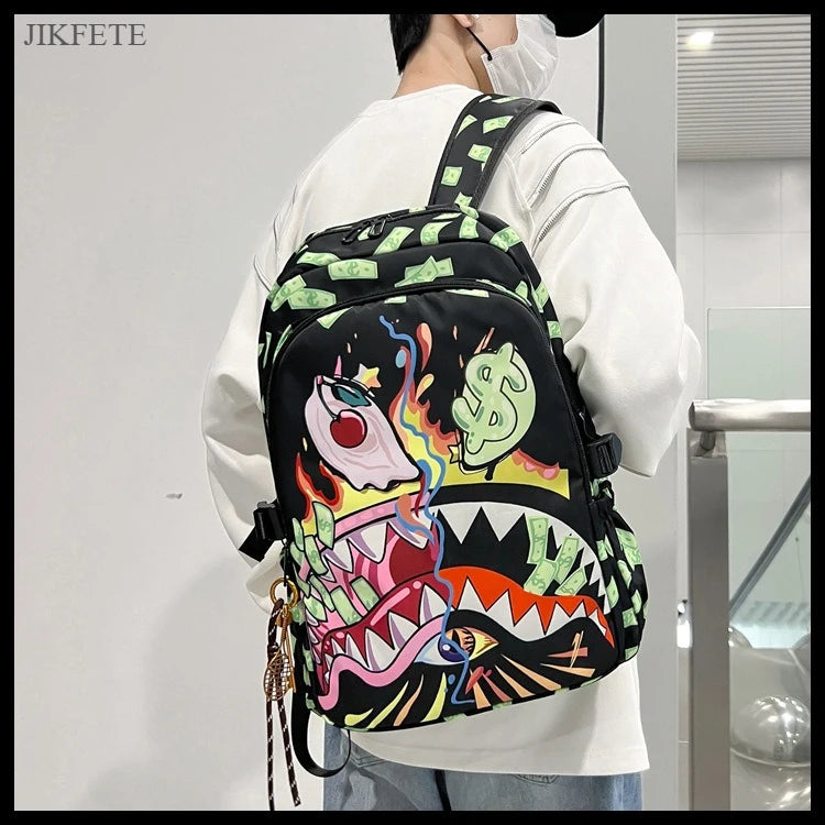 Stylish Shark Mouth Print Backpack | Versatile School & Travel Bag