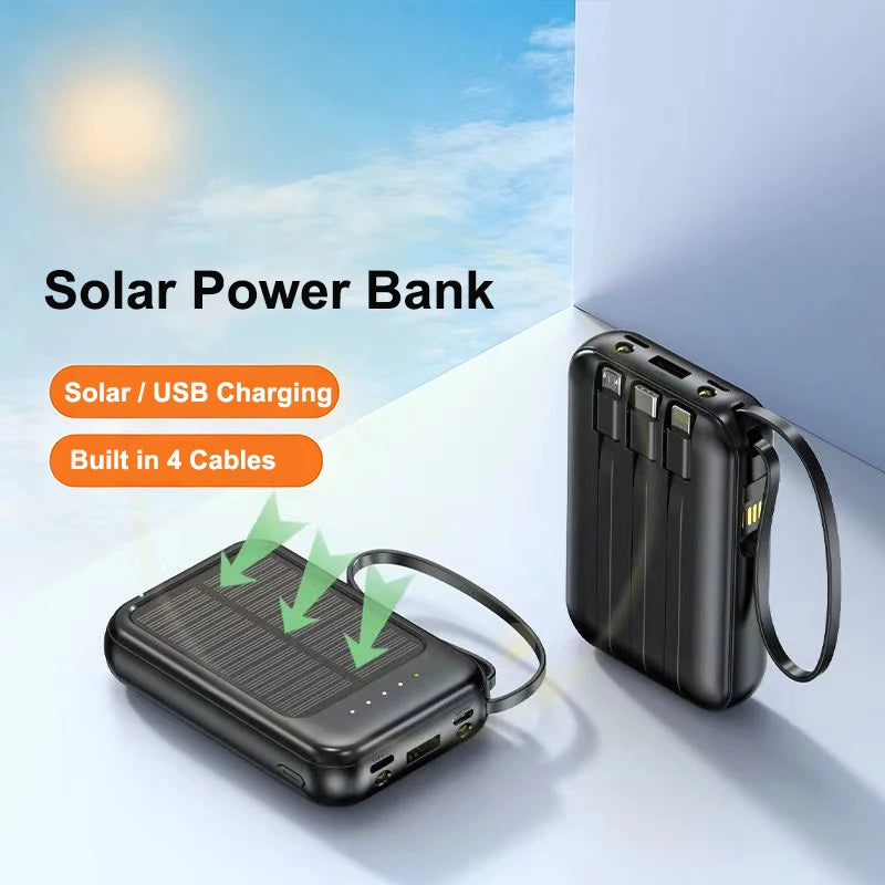 50000mAh Mini Solar Power Bank | Portable Charger with Cables