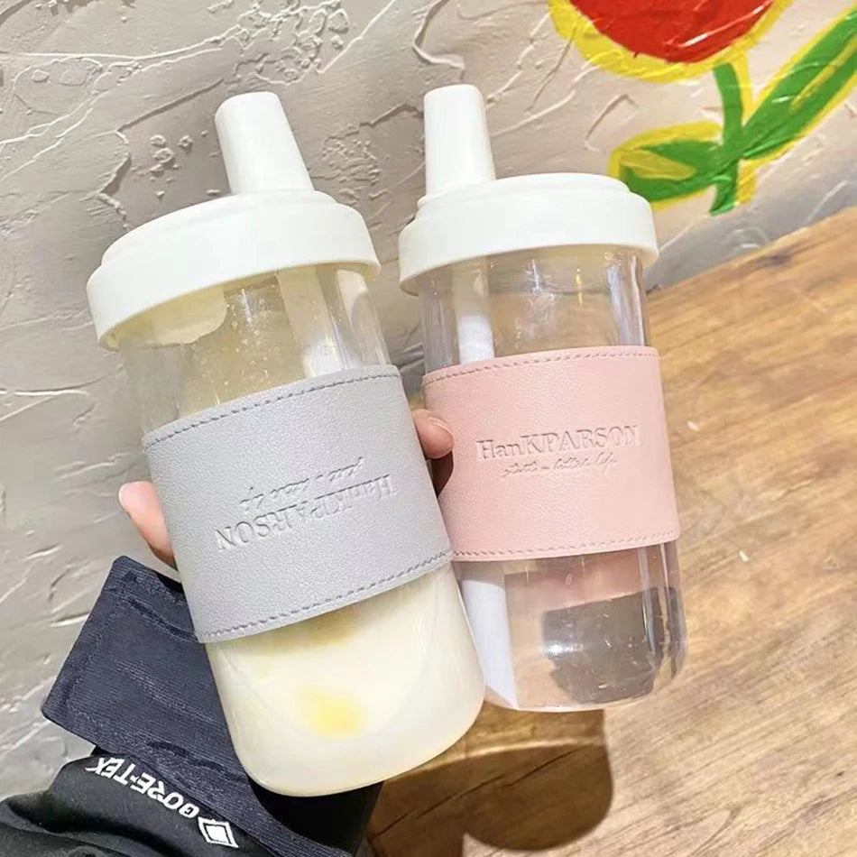 Cute Pearl Milk Tea Straw Plastic Water Bottle | Large Capacity Drinkware