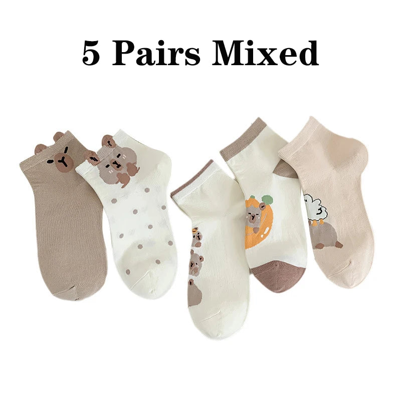 Breathable Cartoon Bear & Capybara Socks | Fun Summer Comfort
