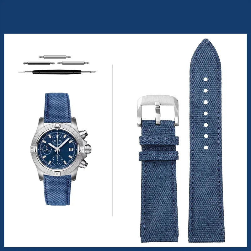 Versatile Yellow Nylon Leather Watch Strap | 22mm Men's Band
