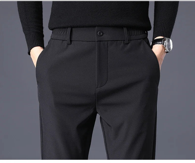 Winter Warm Fleece Men's Business Casual Pants | Stylish Thermal Trousers