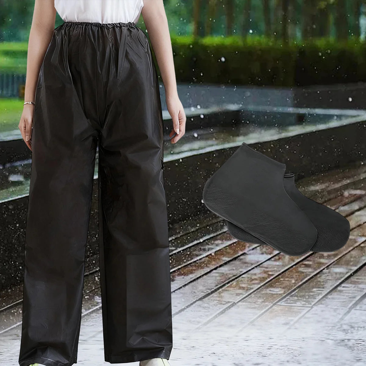 Pantalones de lluvia y cubrezapatos duraderos y reutilizables | Mantente seco y cómodo