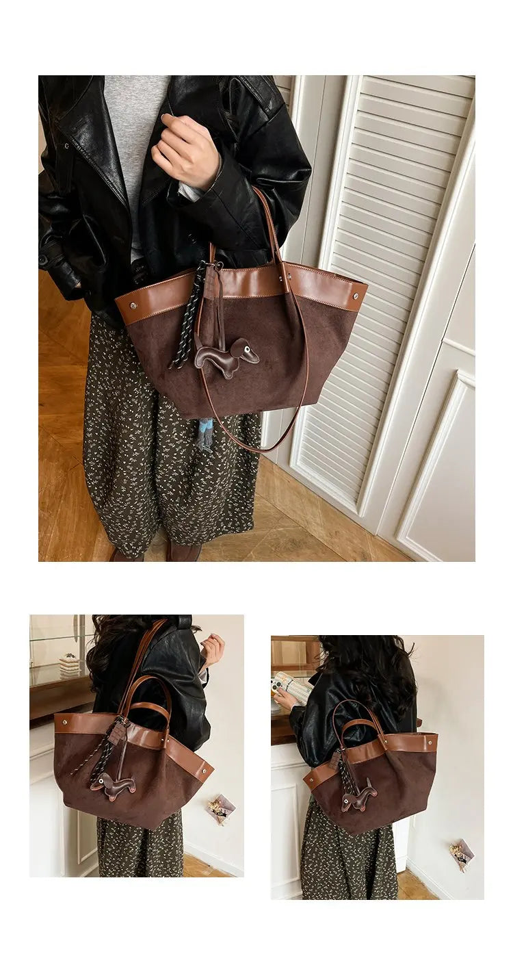 Bolso de hombro de piel suave de gamuza para mujer | Estilo casual de lujo