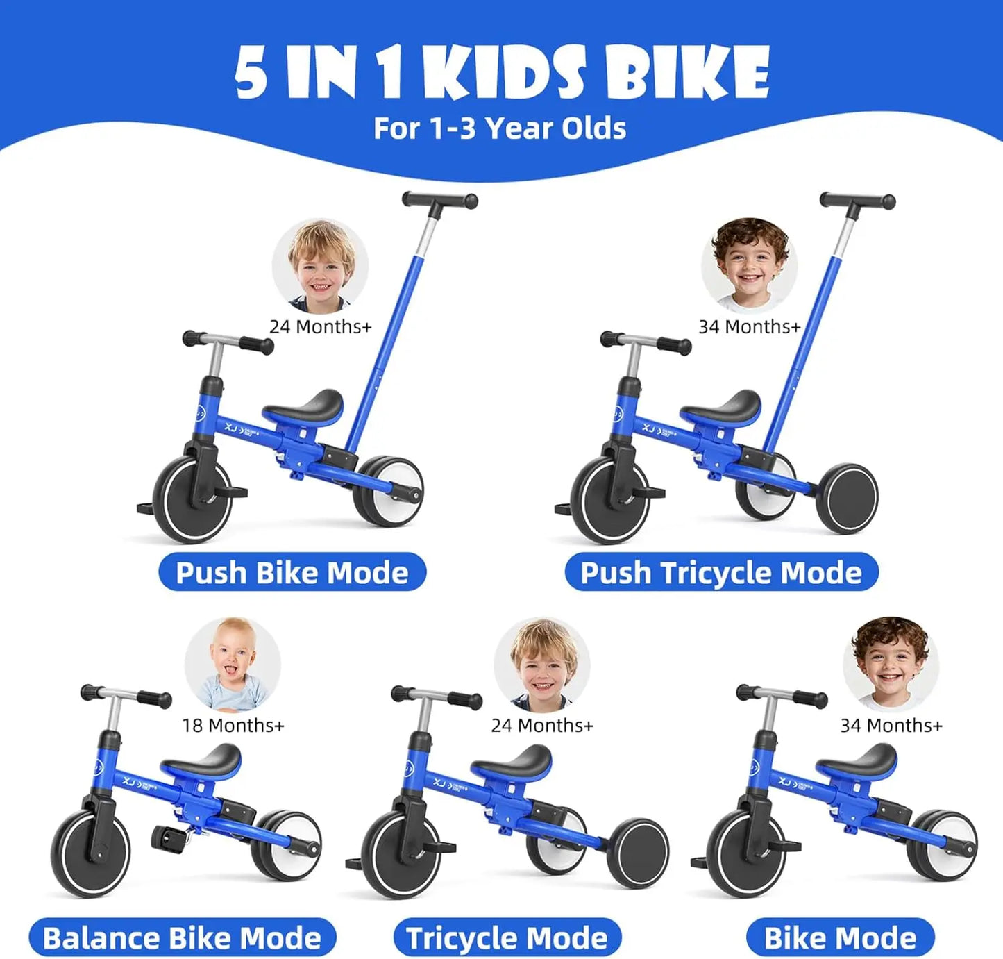 5-in-1 Adjustable Toddler Tricycle | Multi-Functional Balance Bike