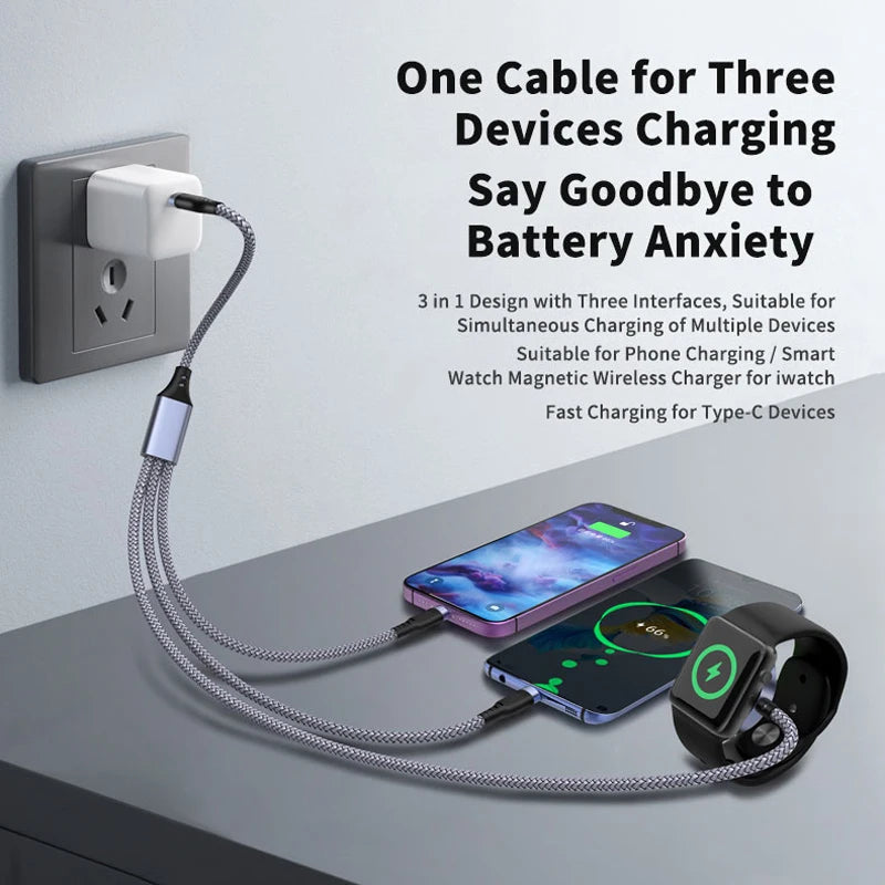 3 in 1 Multi-Functional Cable | Fast Charging Braided Cord