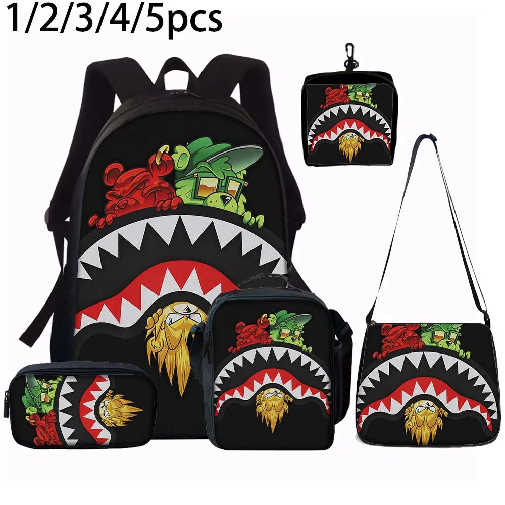 Trendy Shark Graphic Backpack Set | Perfect for School Adventures