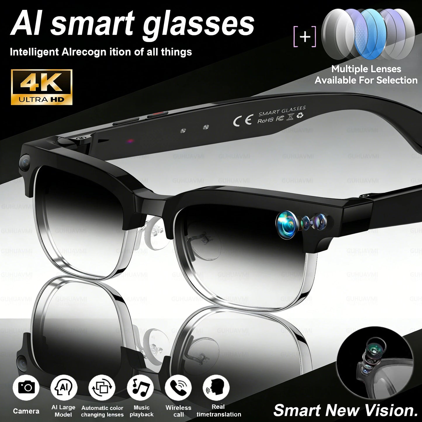 AI Smart Glasses with 800W Camera & Multilingual Translation