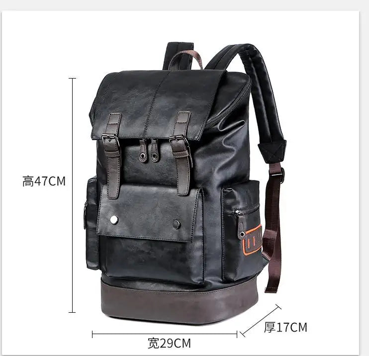 Men's Fashion PU Leather Large Capacity Waterproof Backpack