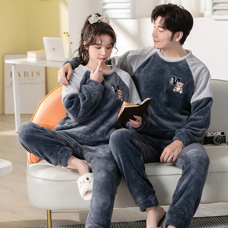 Winter Warm Flannel Sleepwear Set | Cozy Cartoon Two-Piece Loungewear