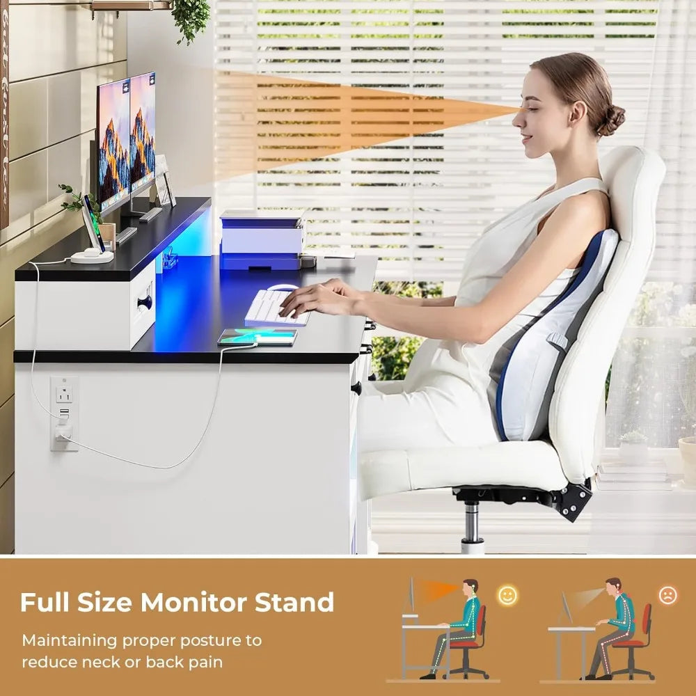 Modern Executive Desk with File Drawer & Monitor Stand | Home Office Furniture