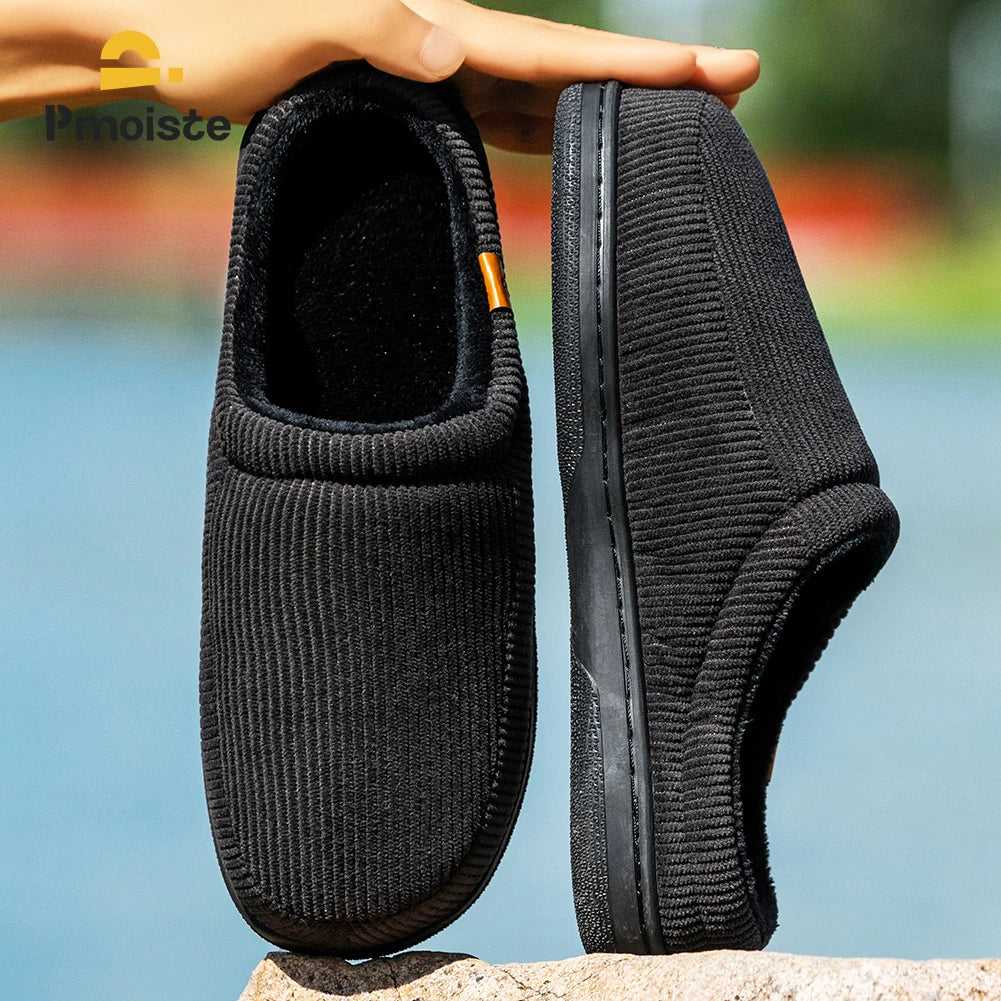 Men's Memory Foam Winter Slippers | Cozy Striped Indoor Shoes