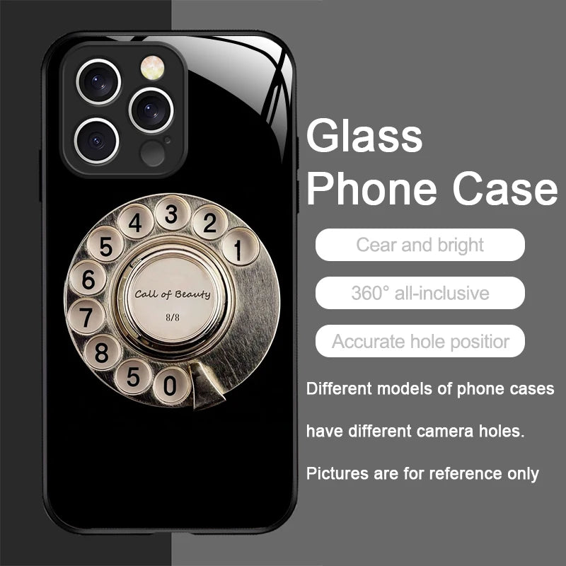 Funny Retro Rotary Dial Pattern Tempered Glass Phone Case for IPhone 17 16 Pro Max 16 15 14 Plus 13 12 Mini 11 X XS MAX XR Cover