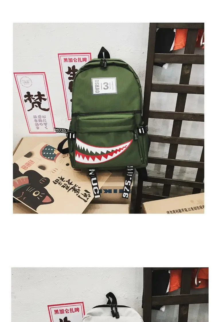 Fashion large back packs for girls boys black wateproof school Backpacks woman shark print travel bags mochilas escolar