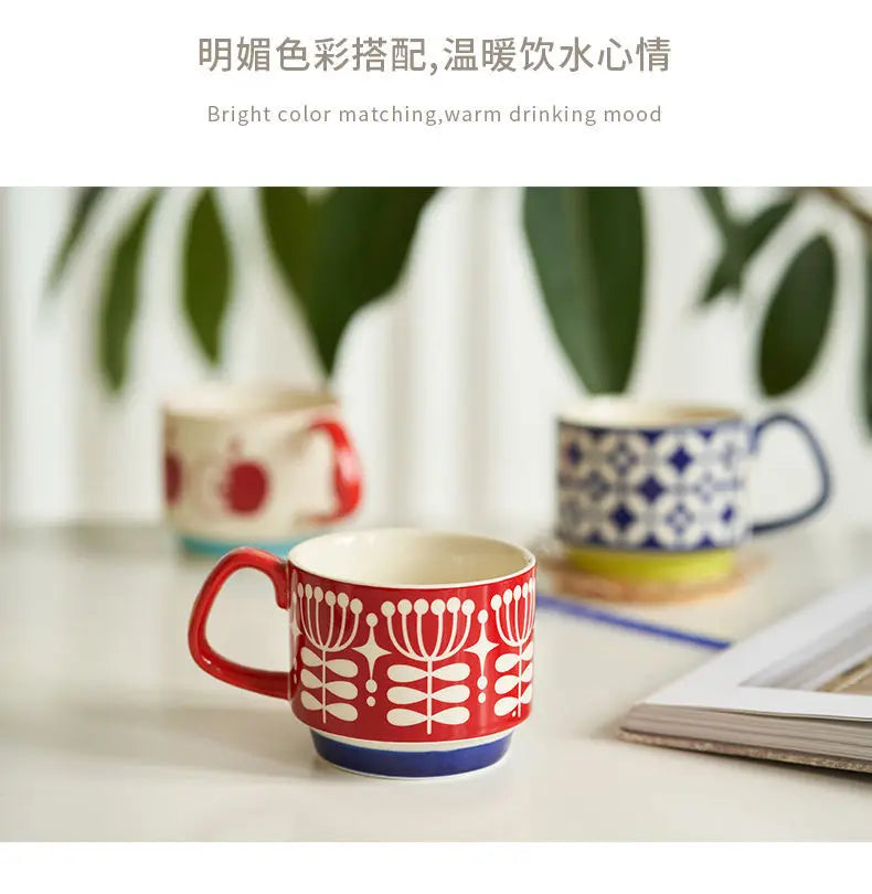 300ml Japanese Flower Ceramic Mug Set | Retro Drinkware for All Occasions