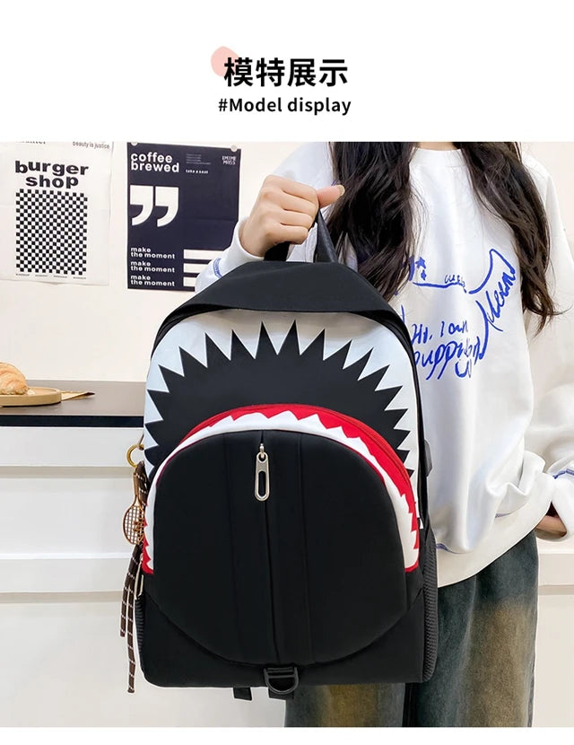 Luminous Shark Mouth Backpack | Large Capacity USB Laptop Bag