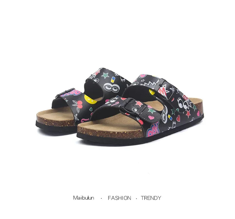 Men's Buckle Flat Bottom Cork Slippers | Comfortable Summer Sandals