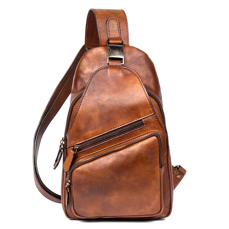 Large-Capacity Leather Chest Bag for Men | Casual Shoulder Bag