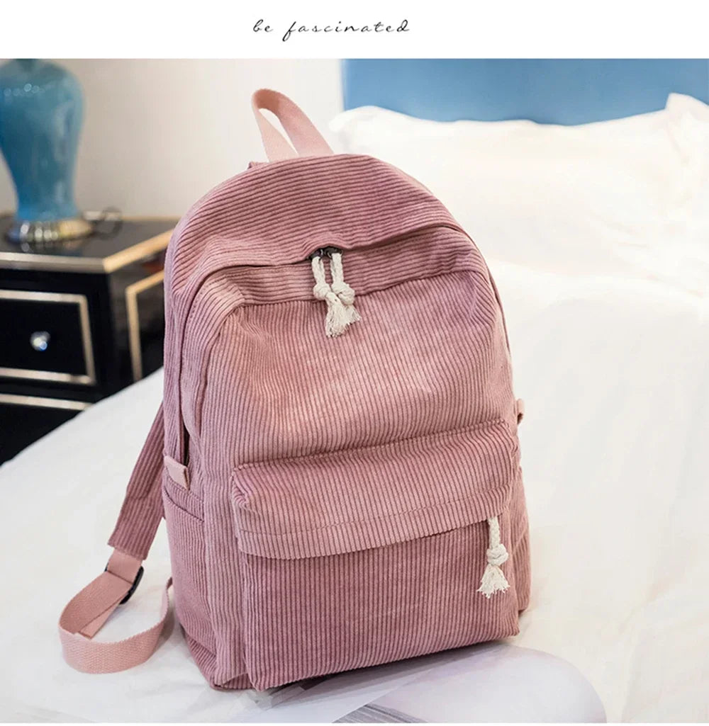 Personalized Corduroy Student Backpack | Anti-Theft School Bag for Teens