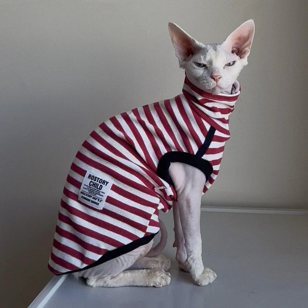 Cute Sleeveless Striped T-Shirt for Sphinx Cats | Autumn Fashion