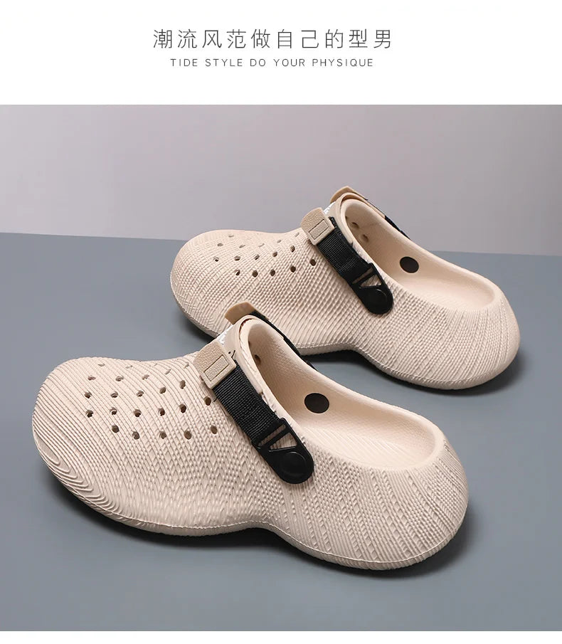 Men Thick Sole Clogs Breathable Hollow Out Non-slip Garden Shoes Outdoor Beach Slippers Slip On Platform Sandal Summer Walking
