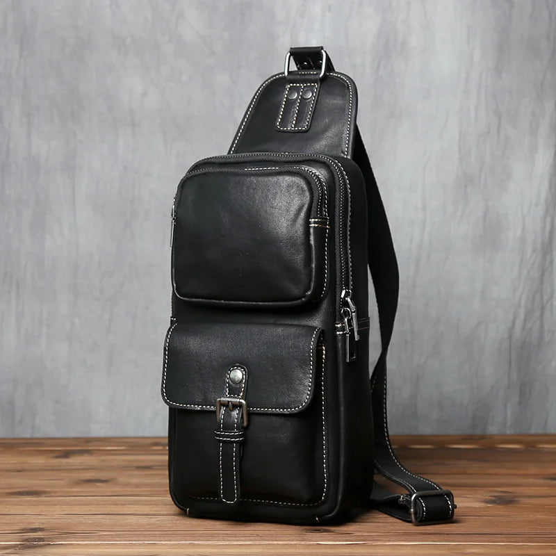 Bolso de pecho de cuero hecho a mano elegante para hombre | Bandolera espaciosa