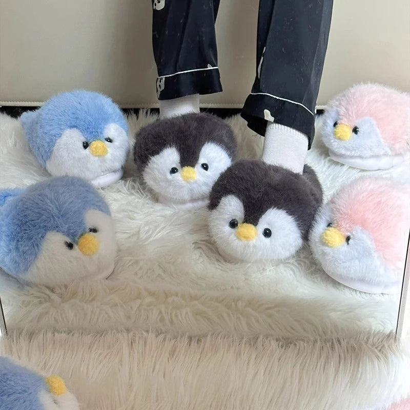 Cute Cartoon Penguin Cotton Slippers | Warm Plush Indoor Shoes