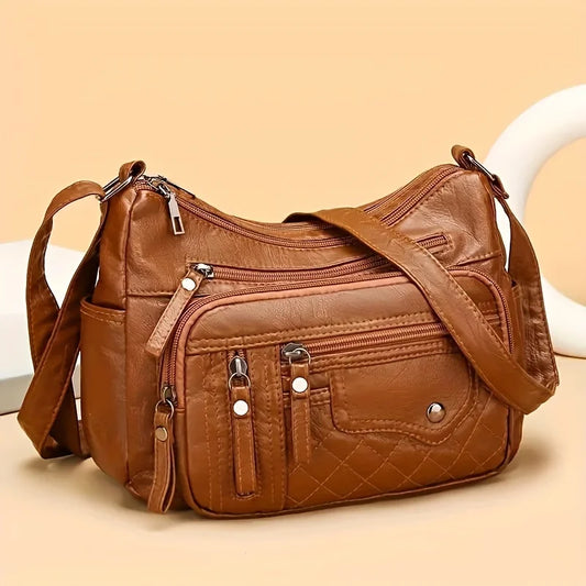 Bolso bandolera de piel sintética vintage para mujer | Elegante y funcional