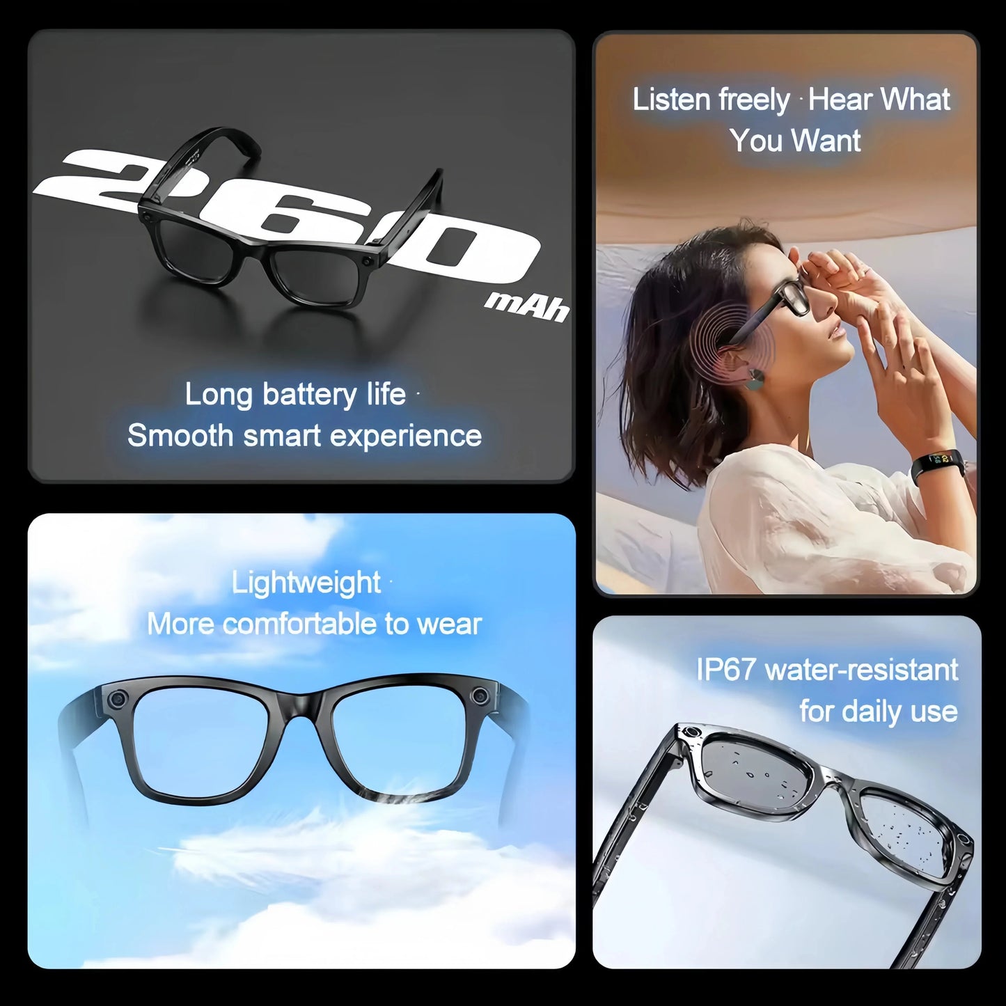 AI Smart Glasses with 8MP Camera & Bluetooth Connectivity