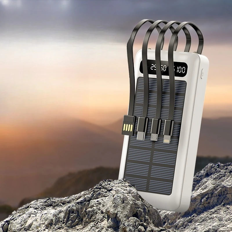 50000mAh Solar Power Bank with Built-In Cables for Outdoor Trips