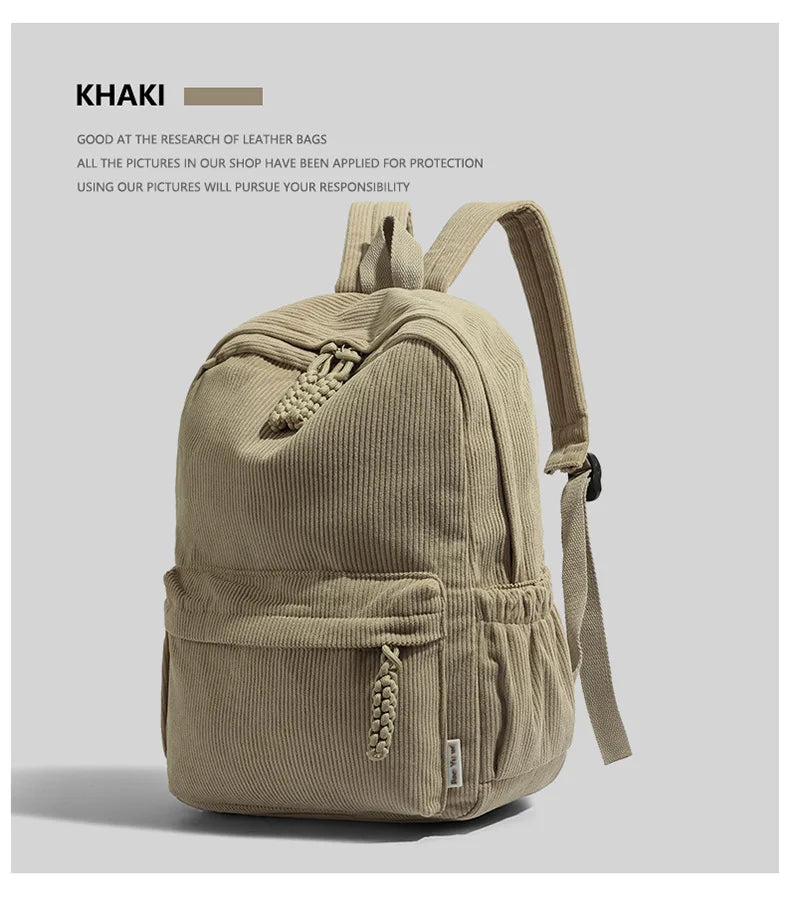 Stylish Neutral Corduroy Backpack | Versatile Large Capacity Daypack