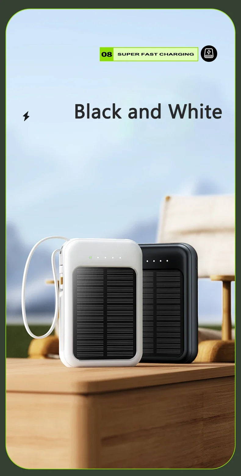 50000mAh Mini Solar Power Bank | Portable Charger with Cables