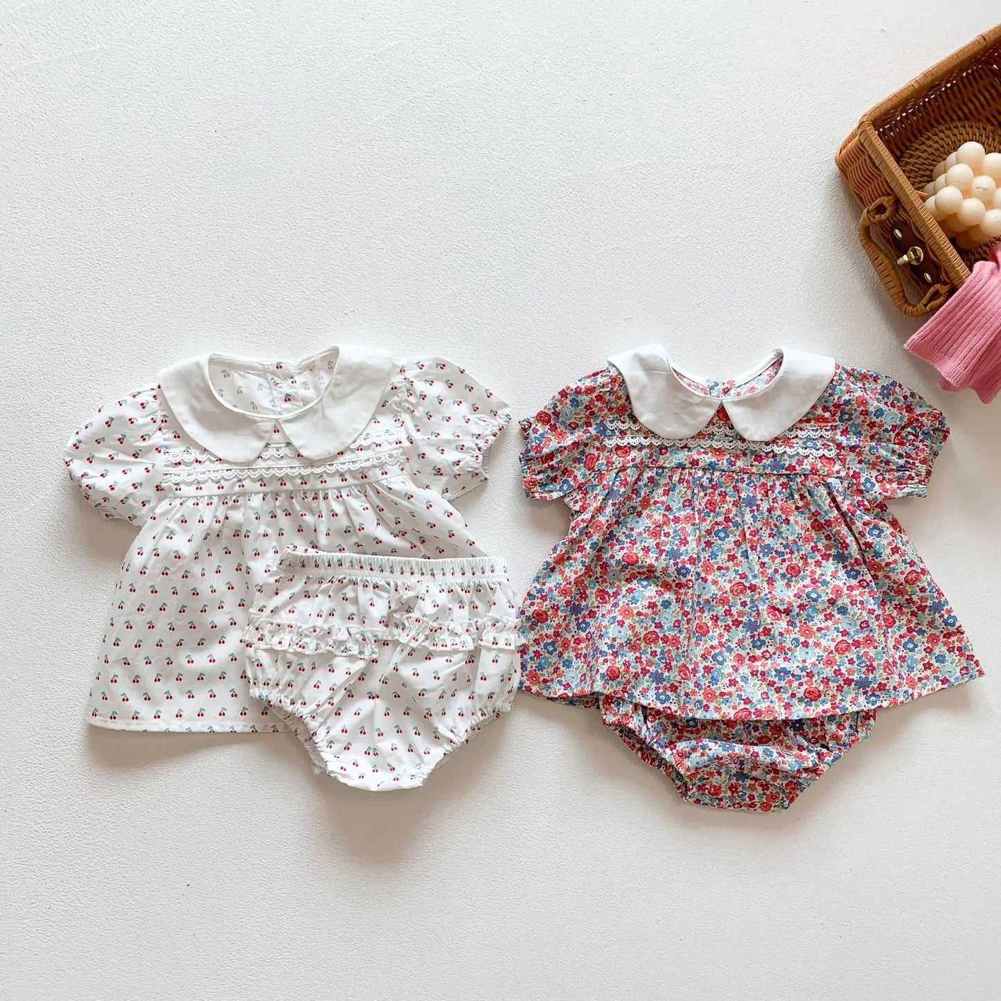 Summer Baby Girls Clothing Set | Floral Puff Sleeve Outfit