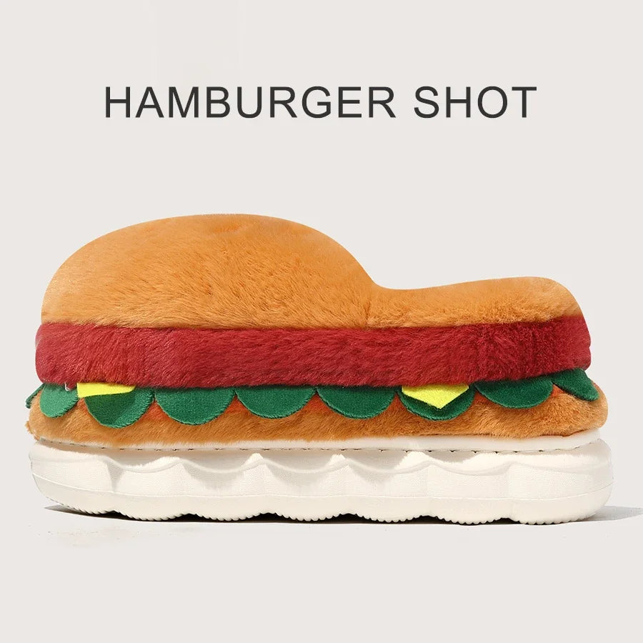 Funny Hamburger Plush Slippers | Cozy 3D Cartoon Slides for All